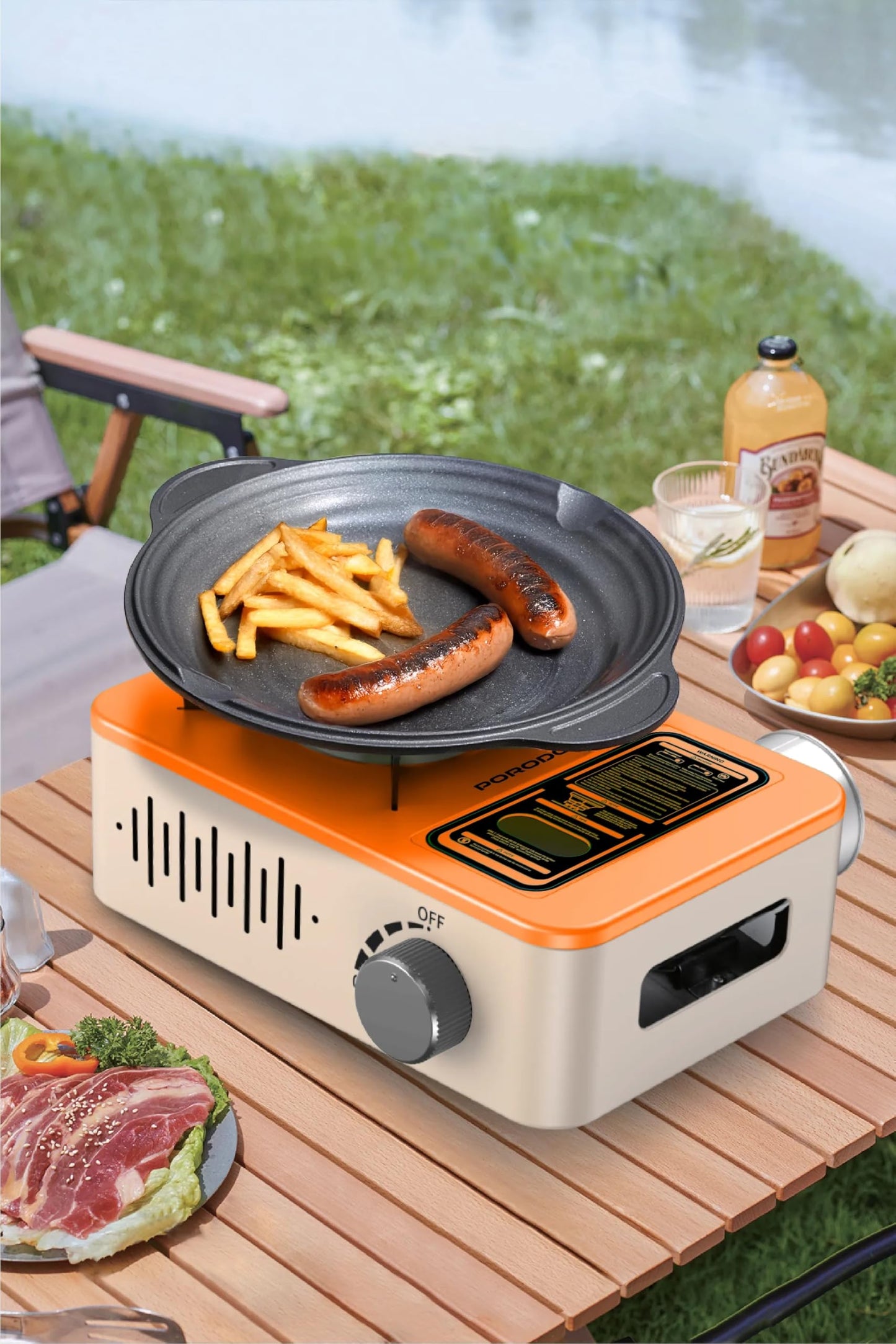 طباخ غازي محمول بقدرة 3200 واط من بورودو لايف ستايل - برتقالي/بيجي | Porodo Lifestyle 3200W Portable Burner Gas Stove - Orange/Beige