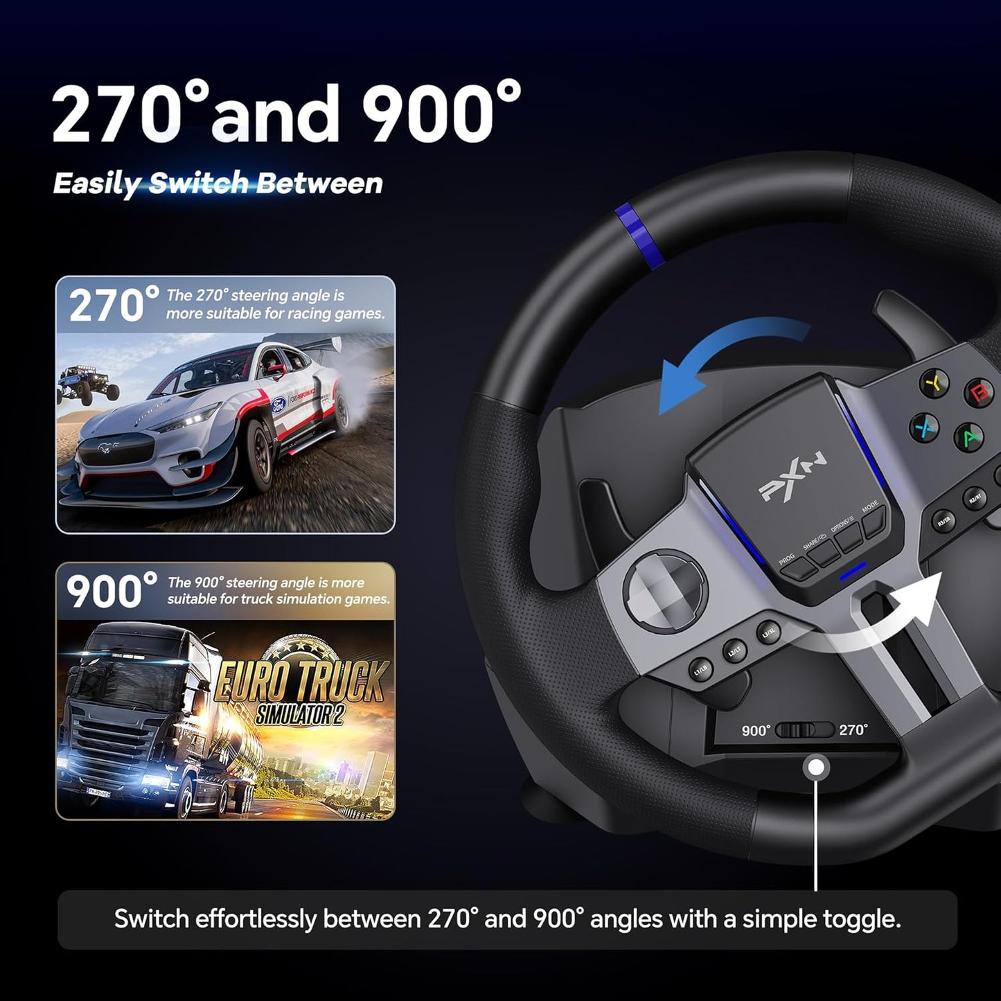 عجلة قيادة PXN V9 GEN2 - Racing Wheel with Pedals - RGB - Black