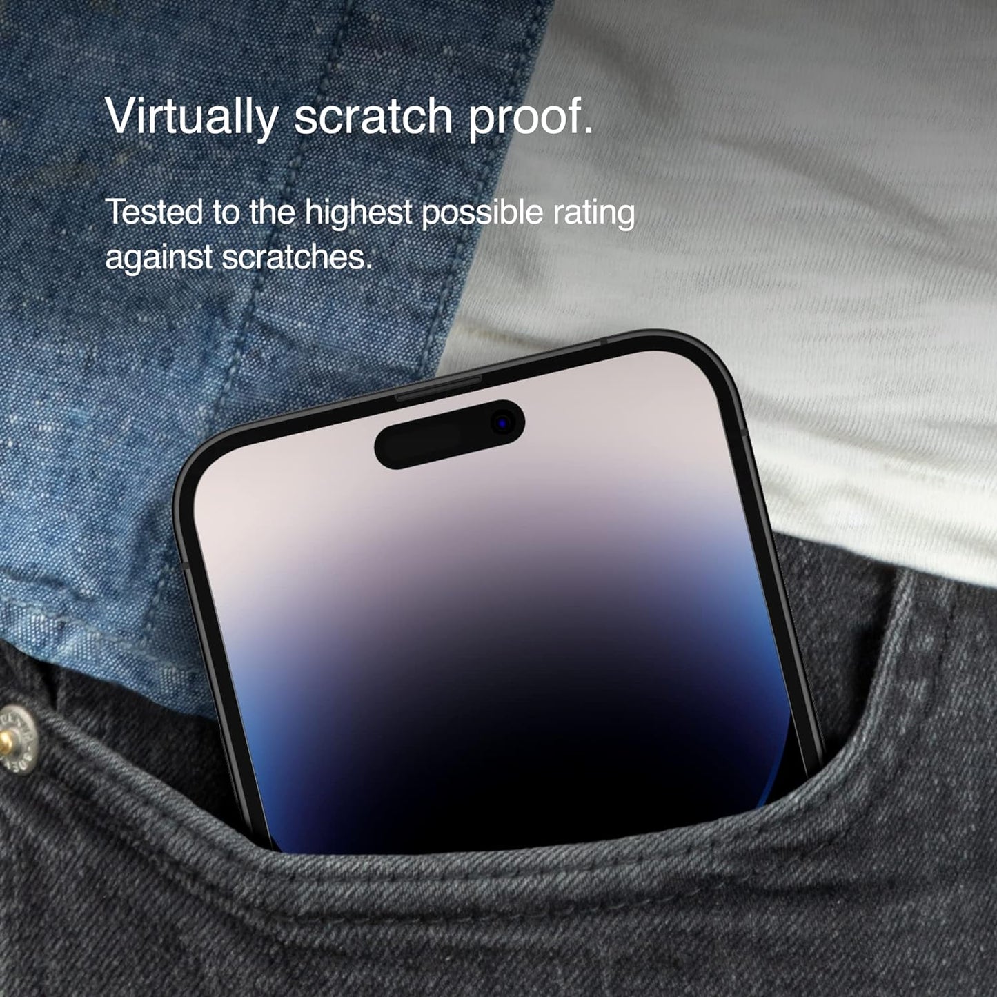 Belkin Privacy Tempered Glass iPhone 14 Pro Max screen protector - واقي شاشة من الزجاج المقوى لهاتف ايفون 14 برو ماكس سطح معالج بطبقة مضادة لبصمات الأصابع من بيلكن