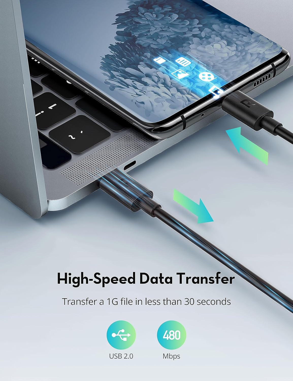 RAVPower RP-CB1021 Type-C to Type-C Cable 1m – كابل راف باور تايب سي إلى تايب سي بطول 1 متر