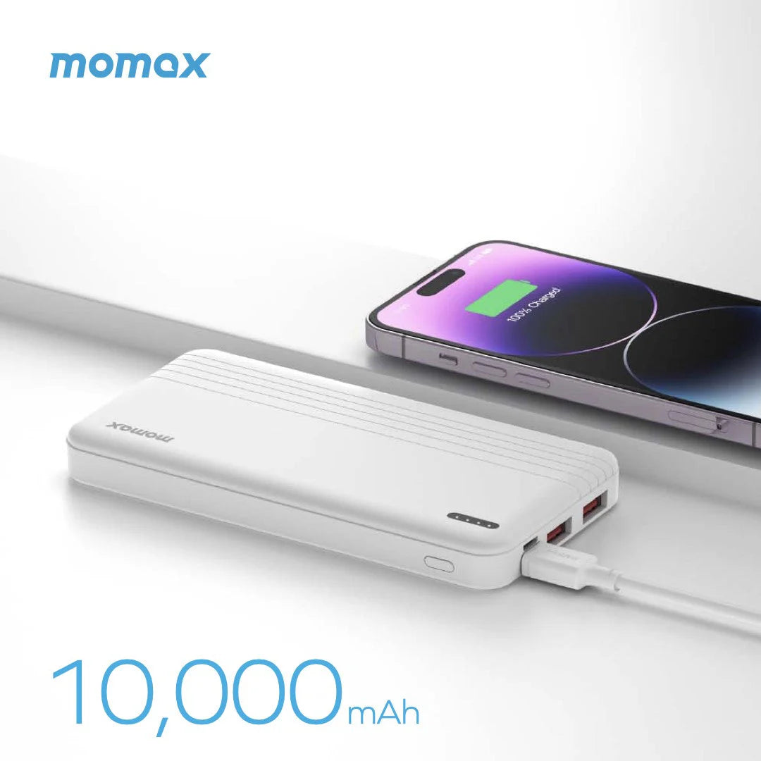 Momax iPower PD, 10000mAh Fast Charging External Battery Pack - باور بانك موماكس اي بور بي دي بسعة 10000 مللي امبير داعم للشحن السريع عبر منفذي يو اس بي C و يو اس بي A