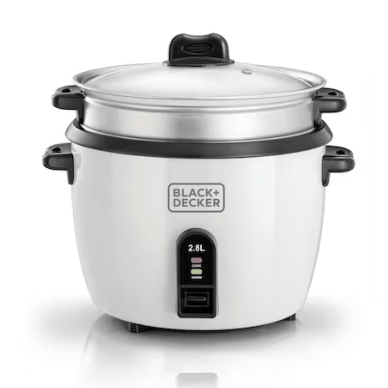 طنجرة طهي الأرز، قوة 700 واط، سعة 1.8 لتر من بلاك اند ديكر - Black+Decker Rice Cooker 1100W, White, 2.8L