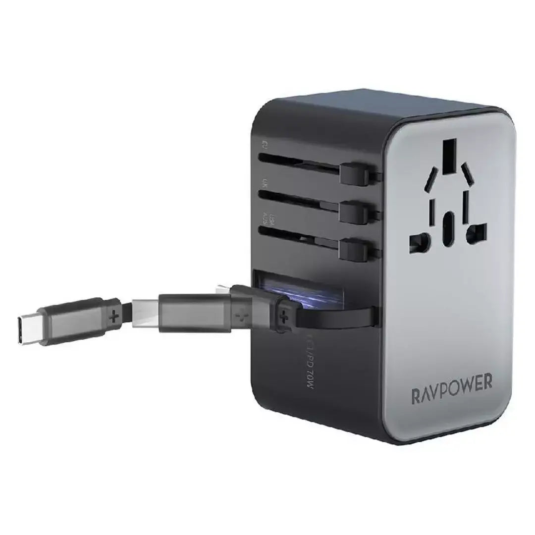 شاحن السفر راف باور RP-PC1061 بقدرة 70 واط مع كيبل تايب سي مدمج | RAVPower RP-PC1061 70W PD Travel Charger with Retractable USB-C Cable
