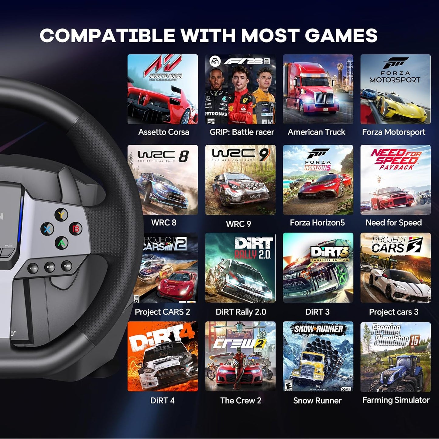 عجلة قيادة PXN V9 GEN2 - Racing Wheel with Pedals - RGB - Black