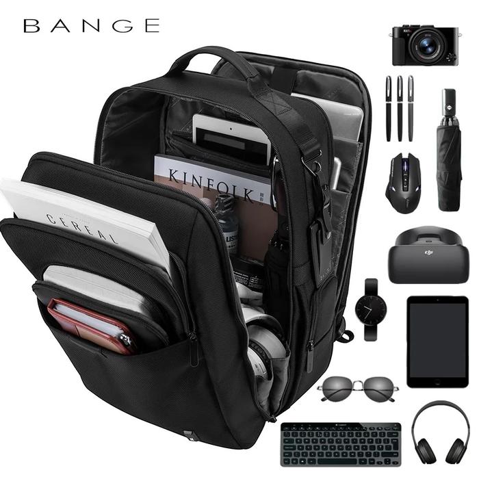 حقيبة ظهر بانجي للاعمال والسفر ضد الماء مع حجرة لابتوب - اسود | BANGE Business Shoulders Bag Waterproof Travel Computer Backpack – Black