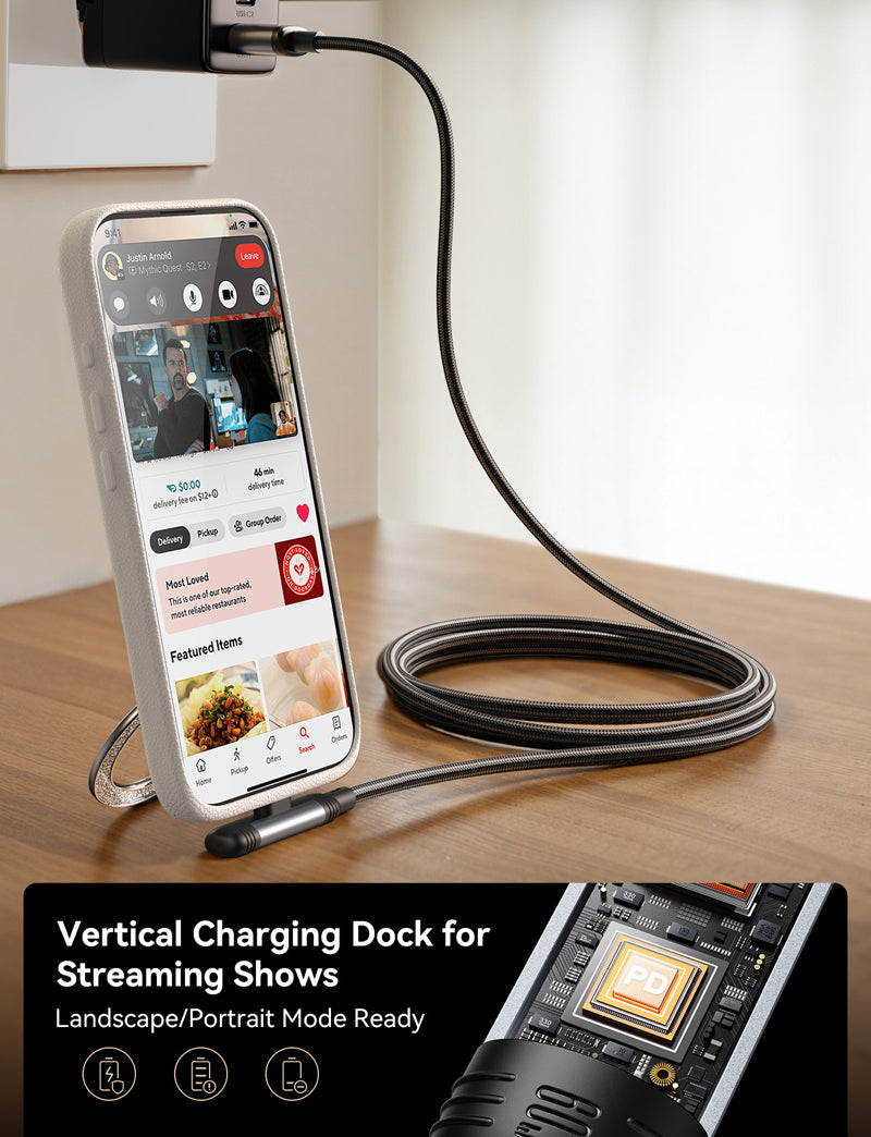 كيبل جويرووم انجوي X سيريس 90 درجة يو اس بي سي الى يو اس بي سي بقدرة شحن 60 واط وطول 1.2 متر | JOYROOM EnjoyX Series 90° Fast Charging Data Cable Type-C to Type-C 60W 1.2M