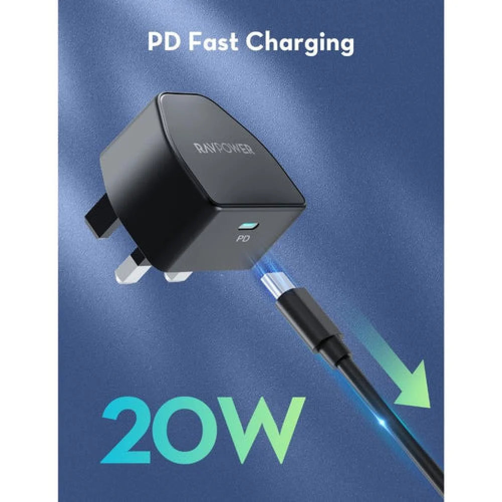 شاحن جداري راف باور RP-PC1041 بمنفذ تايب سي وبقدرة شحن 20 واط - اسود | RAVPower RP-PC1041 PD 20W Wall Charger With One Type-C Port – Black