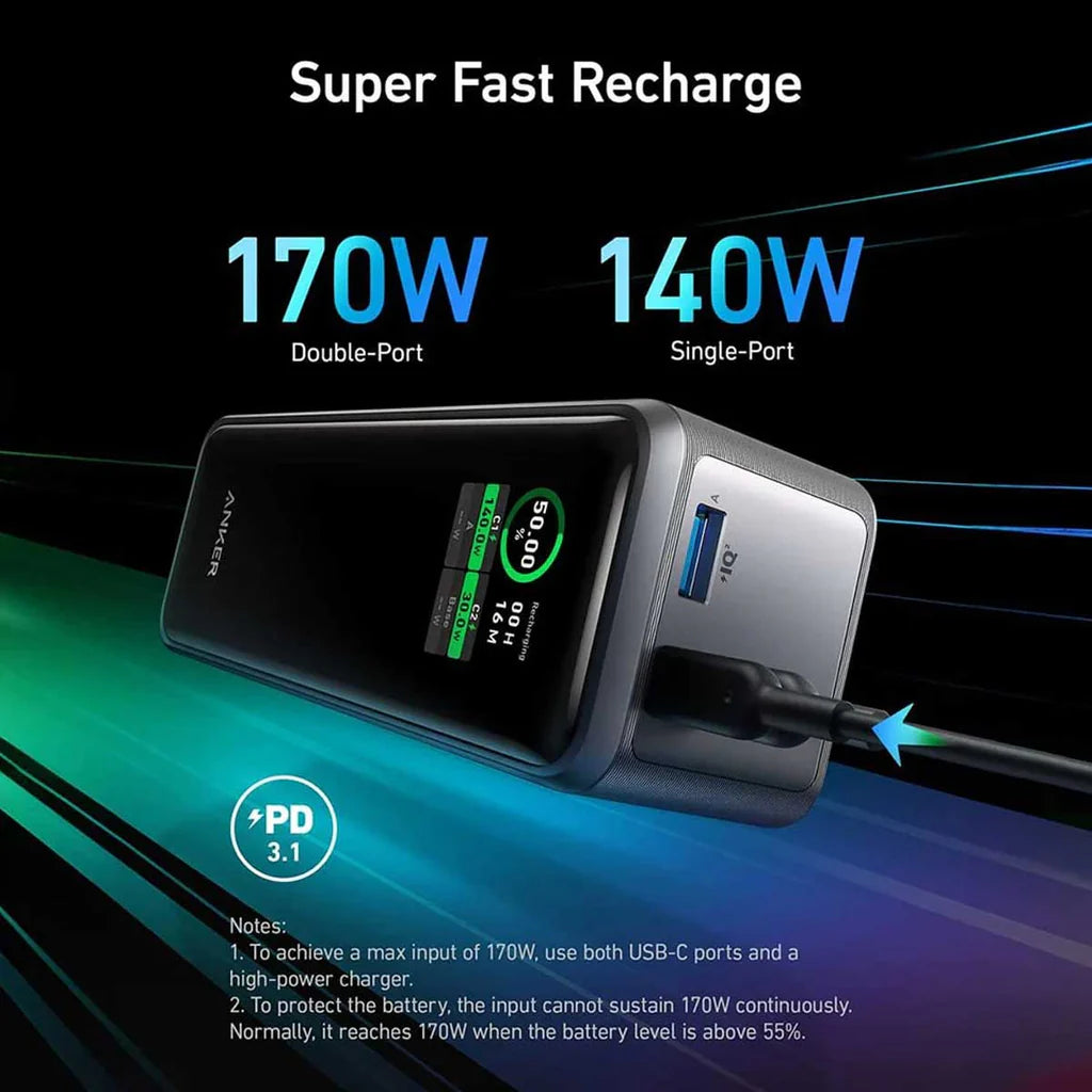 باور بانك أنكر برايم بسعة 27,650 مللي أمبير وبقدرة شحن 250 واط | Anker Prime Power Bank 27,650 mAh 250W