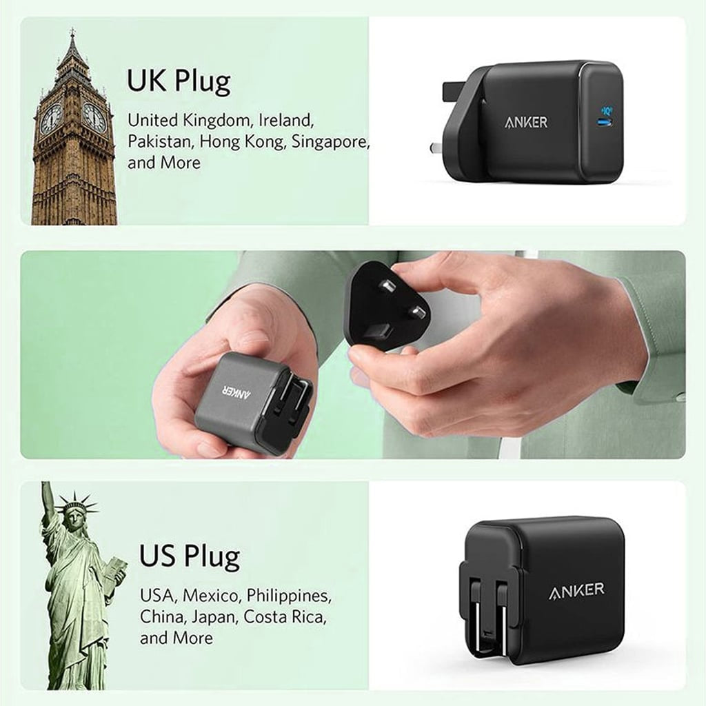 Anker Wall Charger 25W Compact Fast Charger with US - شاحن جداري سريع مدمج بقوة 25 واط