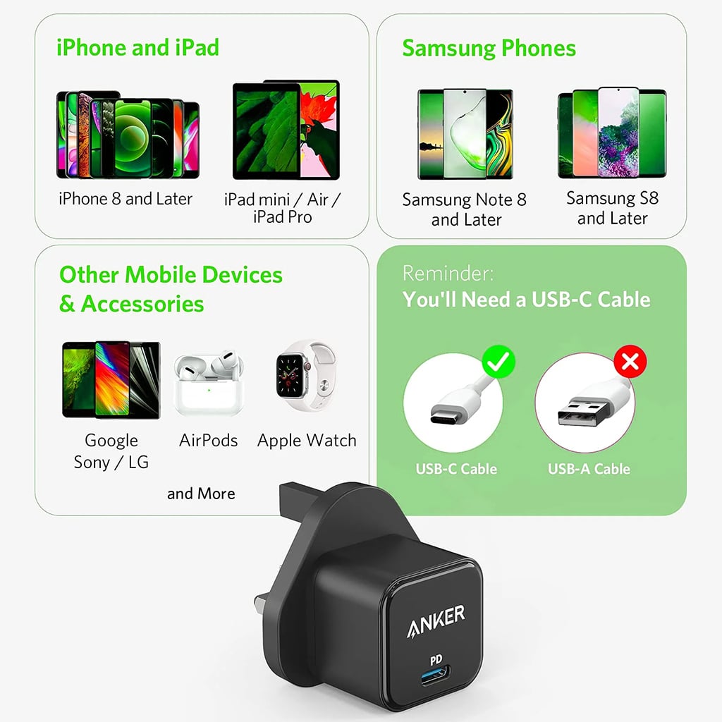 Anker PowerPort III 20W Cube USB-C Charger - شاحن جداري بمنفذ يو اس بي سي بقدرة 25 واط