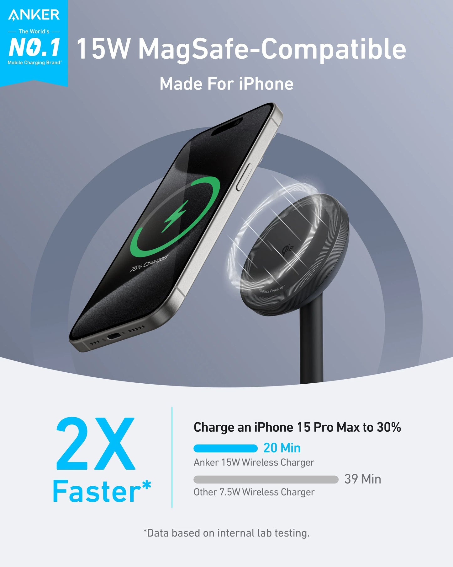 شاحن انكر ماج جو اللاسلكي, شحن سريع 15 واط متوافق مع ماج سيف | Anker MagGo Wireless Charger, 15W Qi2 Fast Charging Dock, MagSafe-Compatible