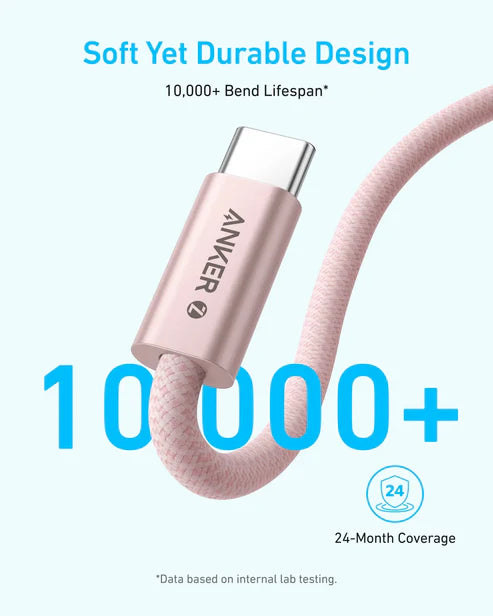 كيبل أنكر زولو مضفر يو اس بي سي الى يو اس بي سي بقدرة 240 واط وطول 1 متر | Anker Zolo USB-C to USB-C Cable 1m 240W Braided