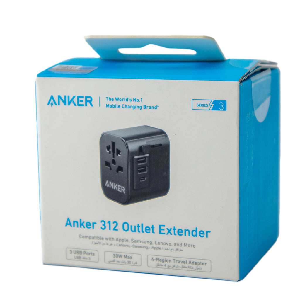 محول السفر انكر باور اكستند 4 في 1, شحن سريع 30 واط بمنفذ USB-C | Anker PowerExtend Travel Adapter 30W with USB-C Charger
