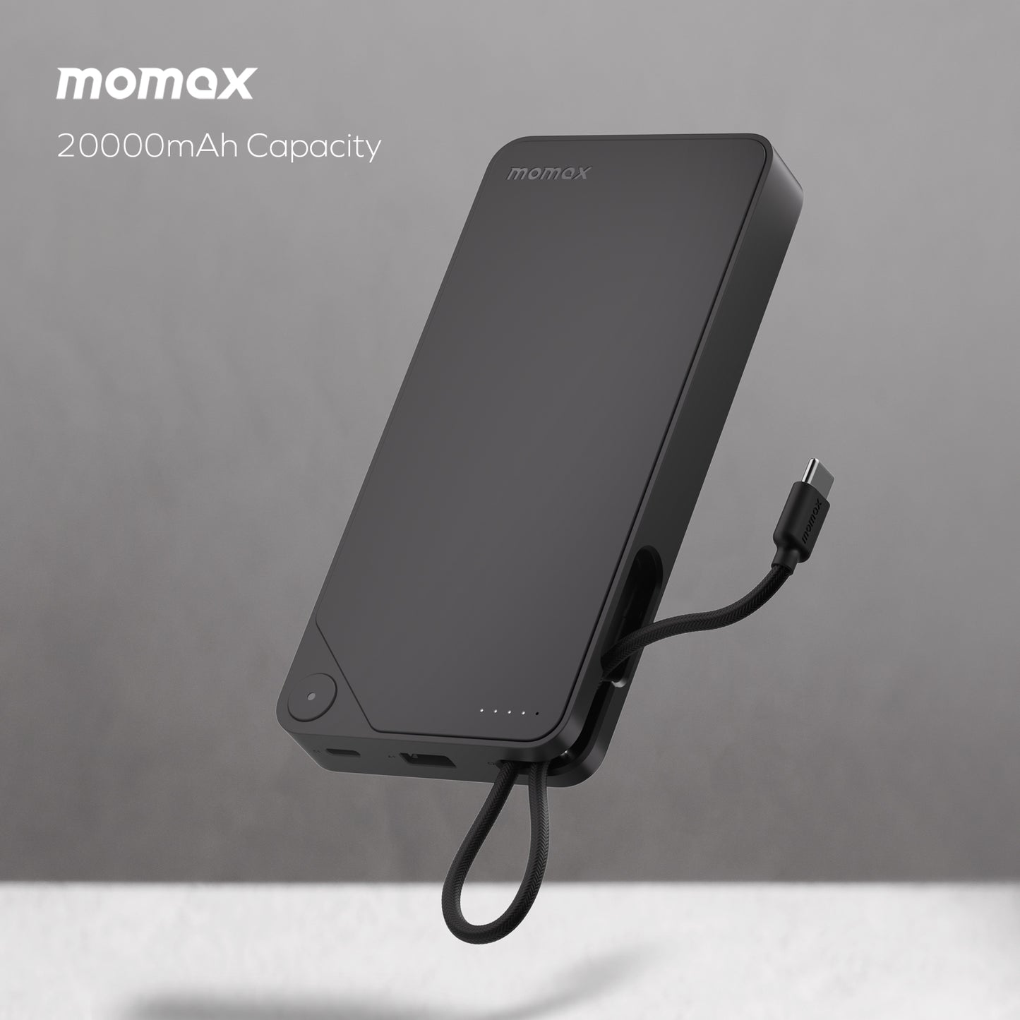 Momax Power X1 20000mAh Battery Pack with Built-in USB-C Cable and Fast Charging - باور بانك موماكس بور اكس 1 بسعة 20000 مللي امبير مع كيبل USB-C مدمج يدعم الشحن السريع