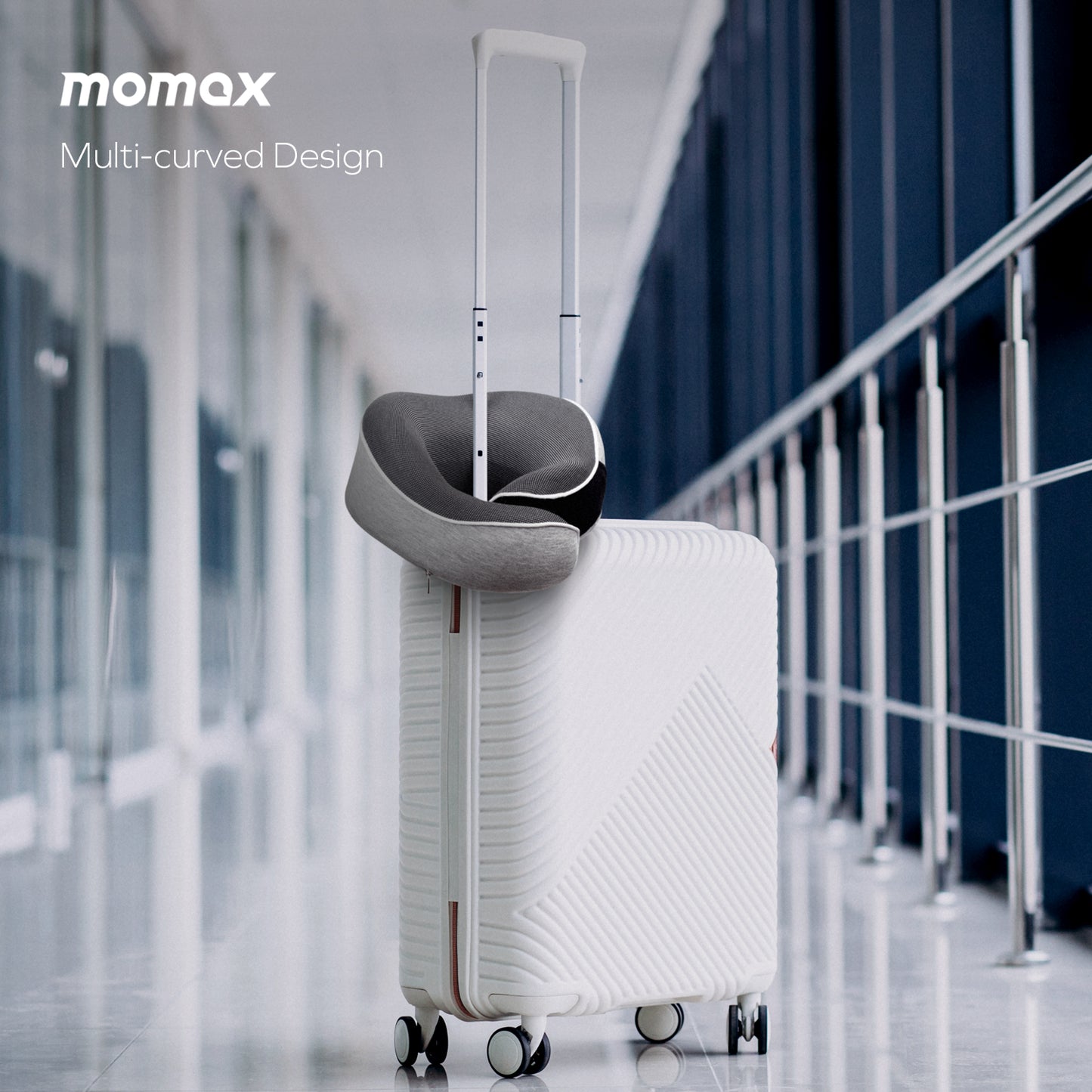 Momax World Ergonomic Travel Pillow | Neck Support for Airplane & Car - مخدة سفر مريحة من مورماكس - تصميم مريح للرقبة، مثالية للطائرة والسيارة