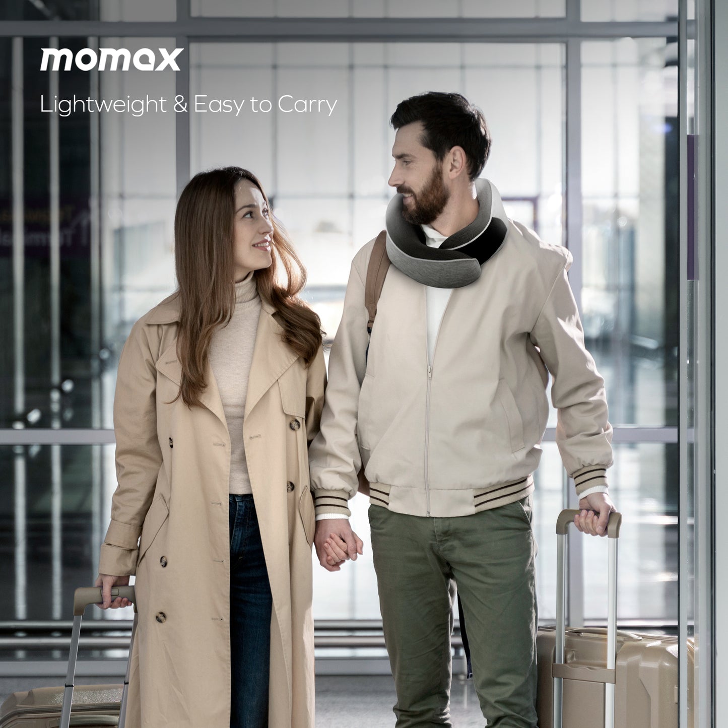 Momax World Ergonomic Travel Pillow | Neck Support for Airplane & Car - مخدة سفر مريحة من مورماكس - تصميم مريح للرقبة، مثالية للطائرة والسيارة