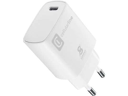 Cellularline 20W USB-C Travel Charger - شاحن تايب سي سريع بقوة 20 واط – أبيض Cellularline