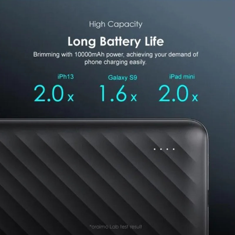 Oraimo Power Bank 10K mAh 2.4A Black -باور بانك أورايمو 10000 مللي أمبير باللون الأسود