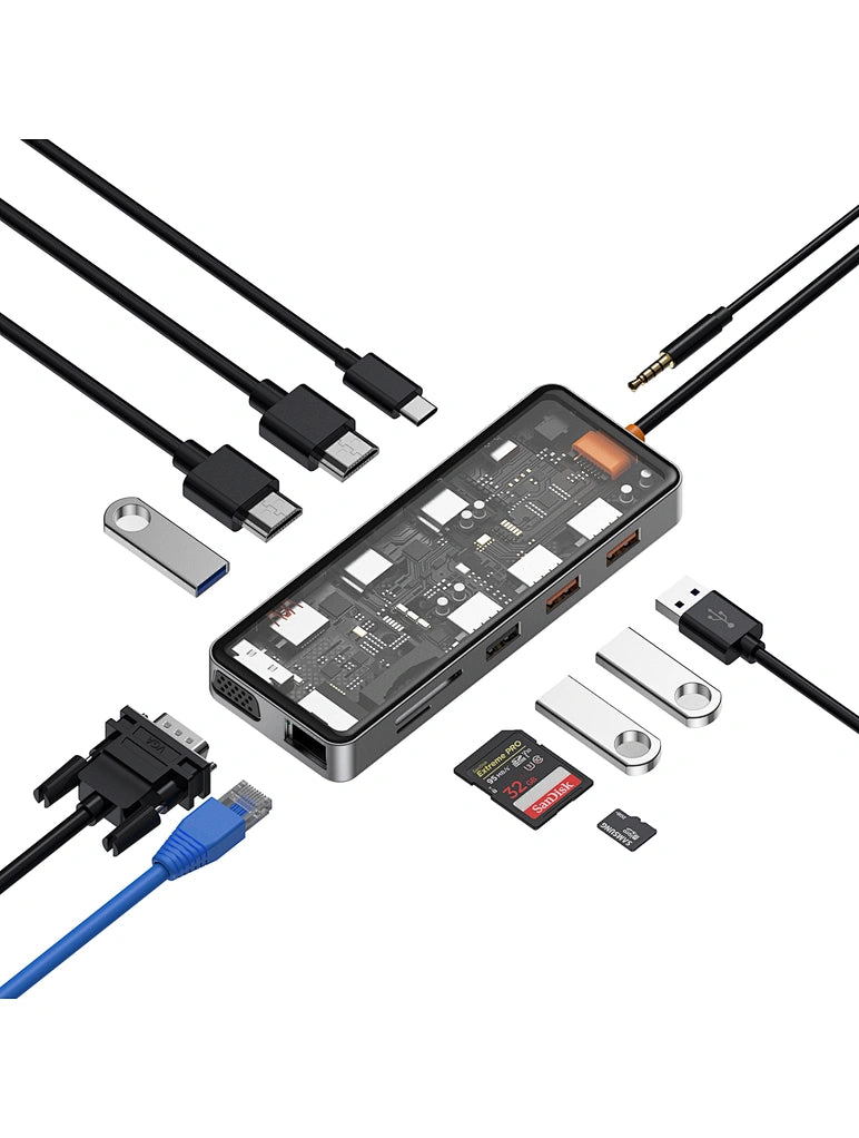 WiWU New Cyber 12 in 1 Type C Hub Docking Station - محطة وصل متعدد الوظائف 12 في 1 تايب سي من ويوو