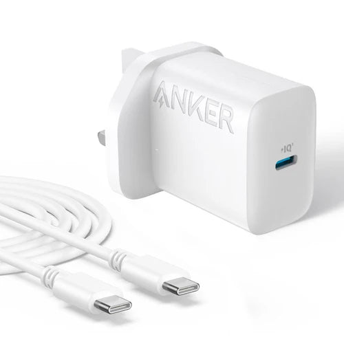 شاحن أنكر سريع 20 واط مزدوج المنافذ + كيبل USB-C الى USB-C بطول 1.5م | Anker 20W Dual Port Fast Charger with USB-C - USB-C Cable