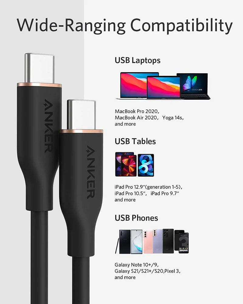 Anker PowerLine III Flow USB-C to USB-C Cable 100W (1.8m/6ft) - كيبل باور لاين يو اس بي سي الى يو اس بي سي بقدرة 100واط من أنكر