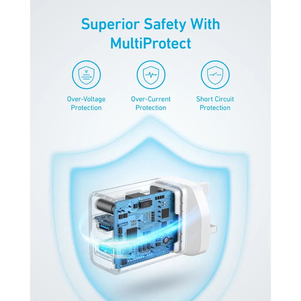 Anker 312 Fast Charger 20W – Dual Port USB-C & USB-A Charger - شاحن انكر 312 يدعم شحن سريع 20 واط, بمنفذين USB-C و USB-A