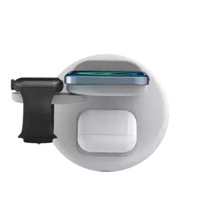 ويوو بور أير 3 في 1 شاحن لاسلكي لسطح المكتب حامل الهاتف المحمول لسماعات الأذن وحامل الهاتف للشحن السريع - WiWU Power Air 3 in 1 Desktop Wireless Charger Mobile Phone Stand