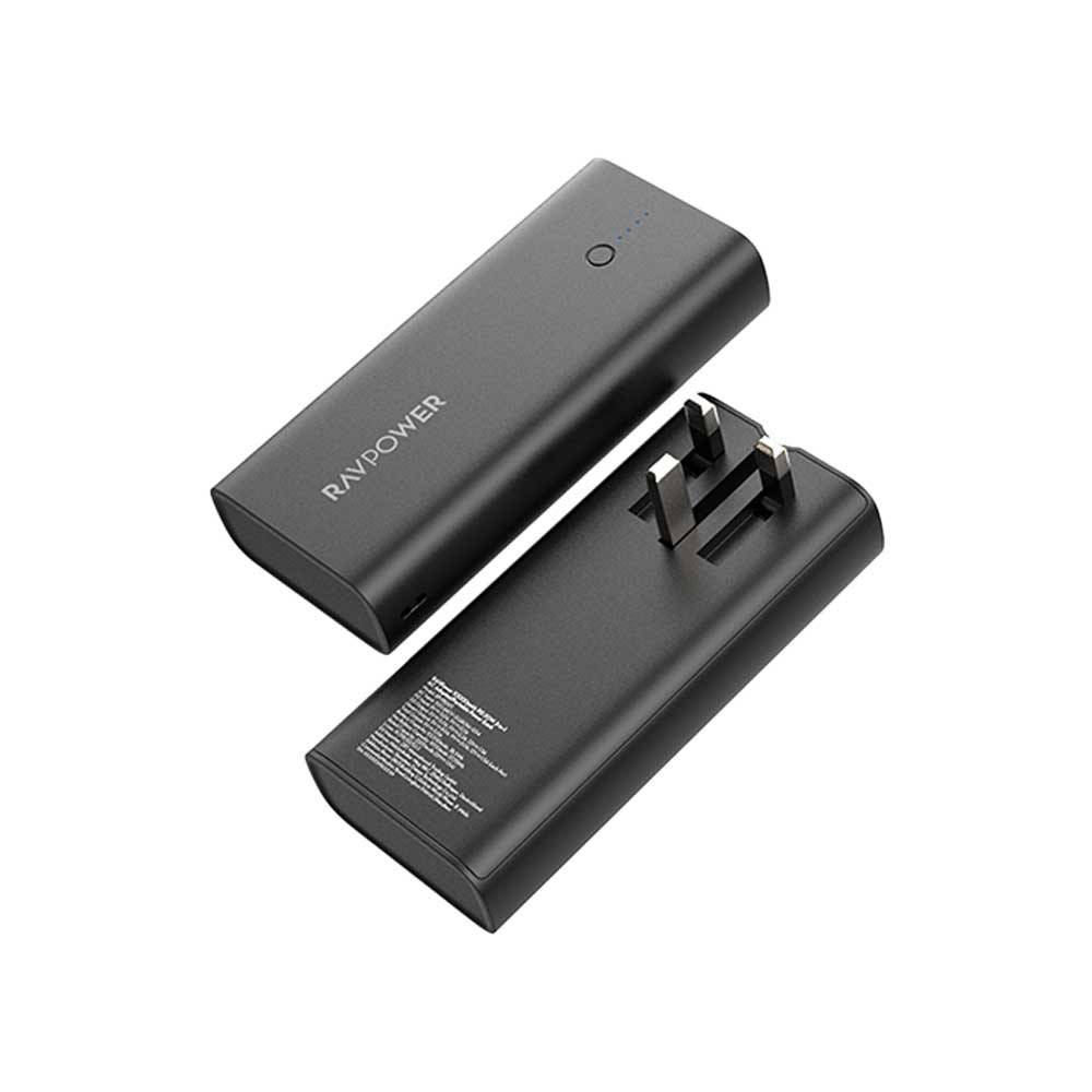 باور بانك راف باور مع محول بسعة 10000 مللي أمبير 2 منافذ يو اس بي و يو اس بي سي - RAVPower Power Bank with 2 in 1 Adapter 10000mAh 2 USB + USB-C