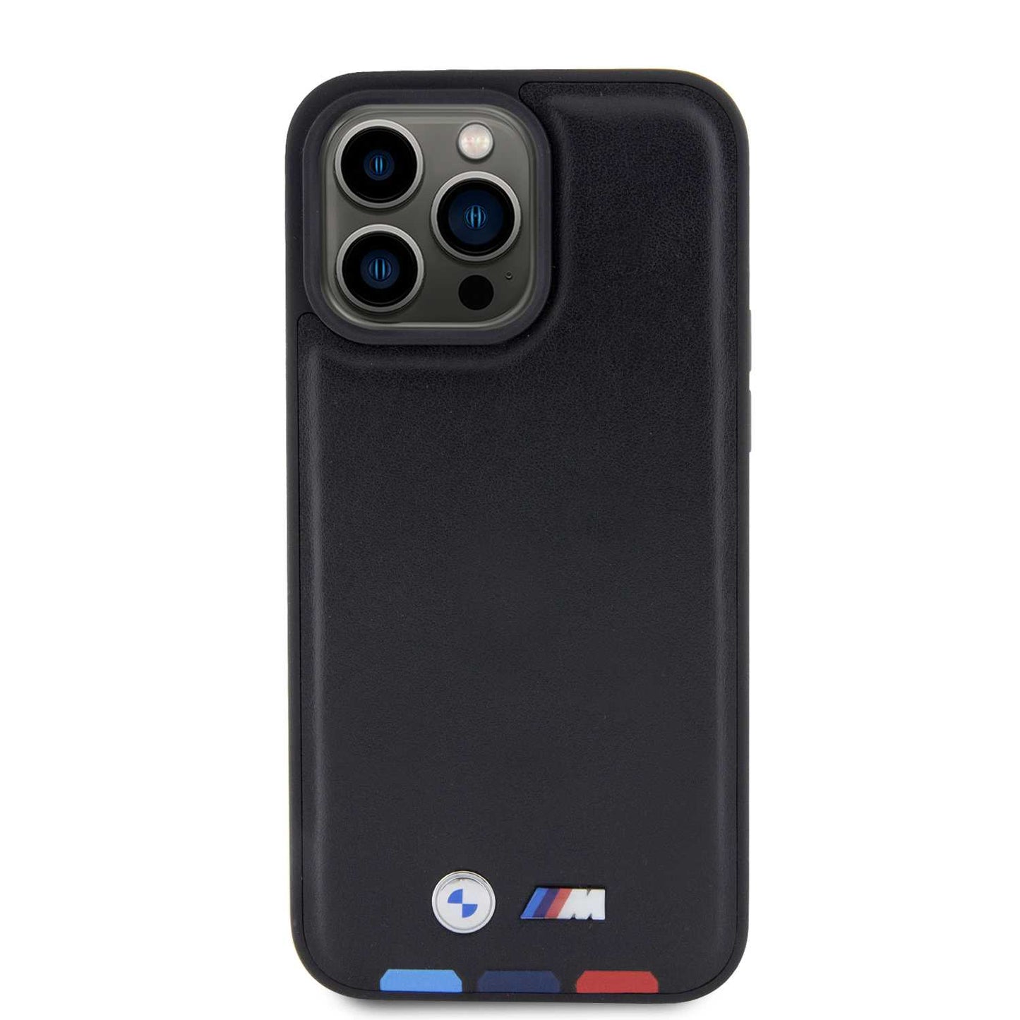 BMW M PU Leather Case – Hot Stamp Tricolor Design for iPhone 15 Pro | كفر بي ام دبليو ام جلد صناعي مع نقش ثلاثي الالوان لهاتف ايفون 15 برو