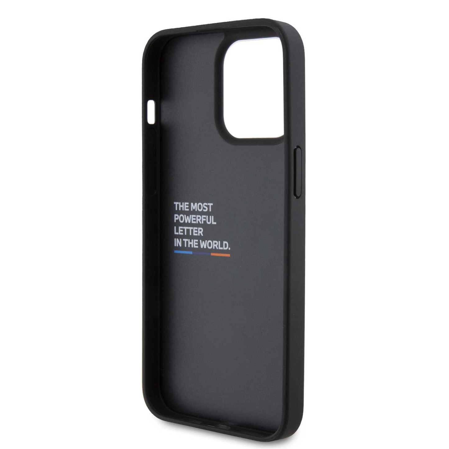 BMW M PU Leather Case – Hot Stamp Tricolor Design for iPhone 15 Pro | كفر بي ام دبليو ام جلد صناعي مع نقش ثلاثي الالوان لهاتف ايفون 15 برو