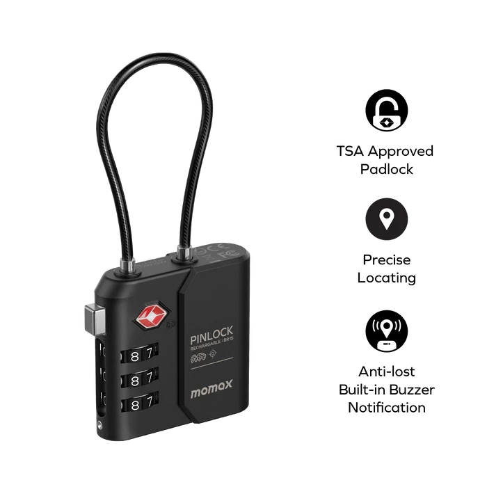 قفل موماكس PinLock الذكي, متوافق مع ابل فايند ماي | Momax PinLock TSA Padlock with Apple Find My Locator