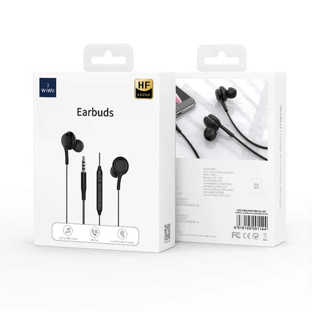 سماعات ويوو ستيريو EB310 السلكية بمنفذ 3.5 ملم - اسود | WiWU 3.5mm Audio Jack EB310 Stereo Earbuds - Black