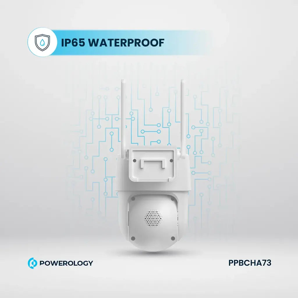 باورولوجي كاميرا خارجية ذكية مقاومة للماء مع لوح طاقة شمسية 5 واط, ببطارية سعة 5200 مللي امبير | Powerology Outdoor Smart Waterproof 5W Solar Pan/Tilt Camera with 5200mAh Battery.