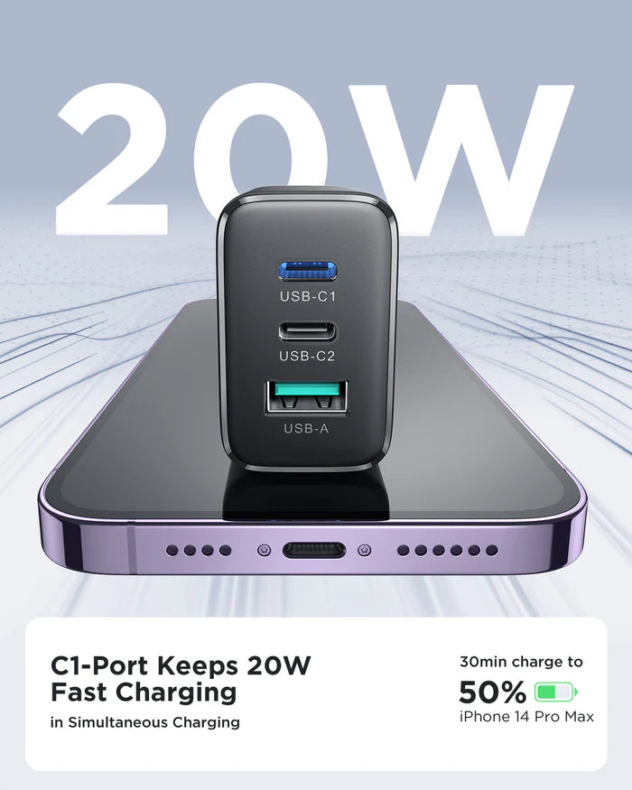 JOYROOM JR-TCF10 32W 2C1A Fast Charger – شاحن جويروم سريع 32 واط بمنفذين تايب سي ومنفذ يو اس بي