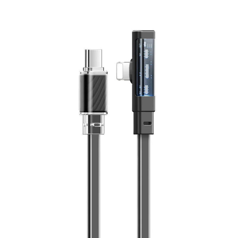 Mcdodo Dichromatic Series 36W Type-C to Lightning 90 Degree Data Cable with LED 1.2m - كابل بيانات ب36واط تايب سي إلى لايتننغ مع مؤشر ليد بطول 1.2 متر من مكدودو
