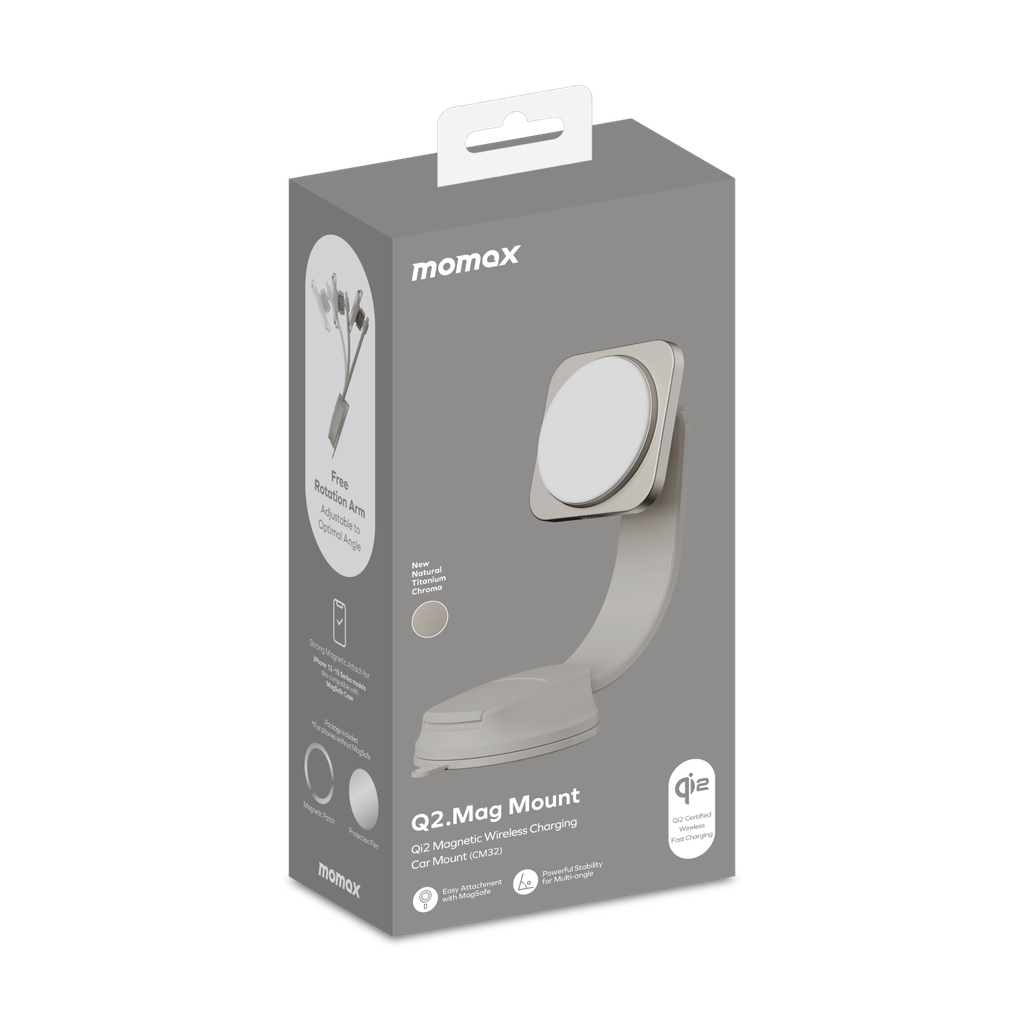 Momax Q2.Mag Mount Magnetic Wireless Car Charger with Qi2 - حامل شحن لاسلكي مغناطيسي للسيارة, موماكس كيو 2 ماج ماونت بتقنية Qi2