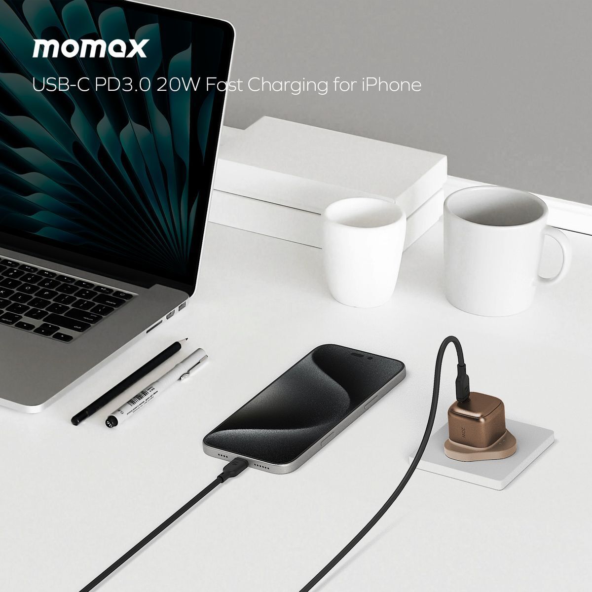 Momax 1-Charge 20W USB-C Charger - شاحن موماكس 1-جارج بقوة 20 واط, منفذ USB-C يدعم شحن سريع
