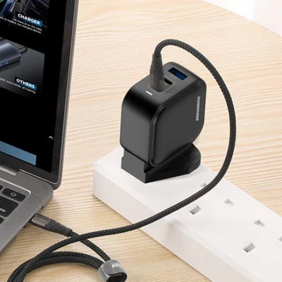 Rockrose Powercube 65W 3 Port Gan Travel Charger Black - شاحن جداري بثلاث منافذ بقدرة 65 واط من روك روز