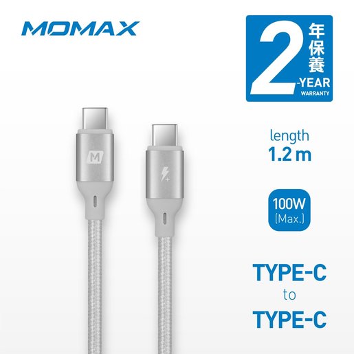 Momax Type-C to Type-C PD Cable 1.2M Silver - كيبل تايب سي الى تايب سي بطول 1.2متر باللون السيلفر