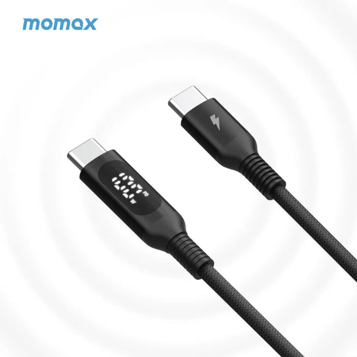 Momax ELITELINK 1.2M USB-C to USBC cable with LED display - إليت لينك كابل شاشة ليد مجدول من تايب س إلى تايب سي بقدرة 100 وات 1.2 متر من موماكس