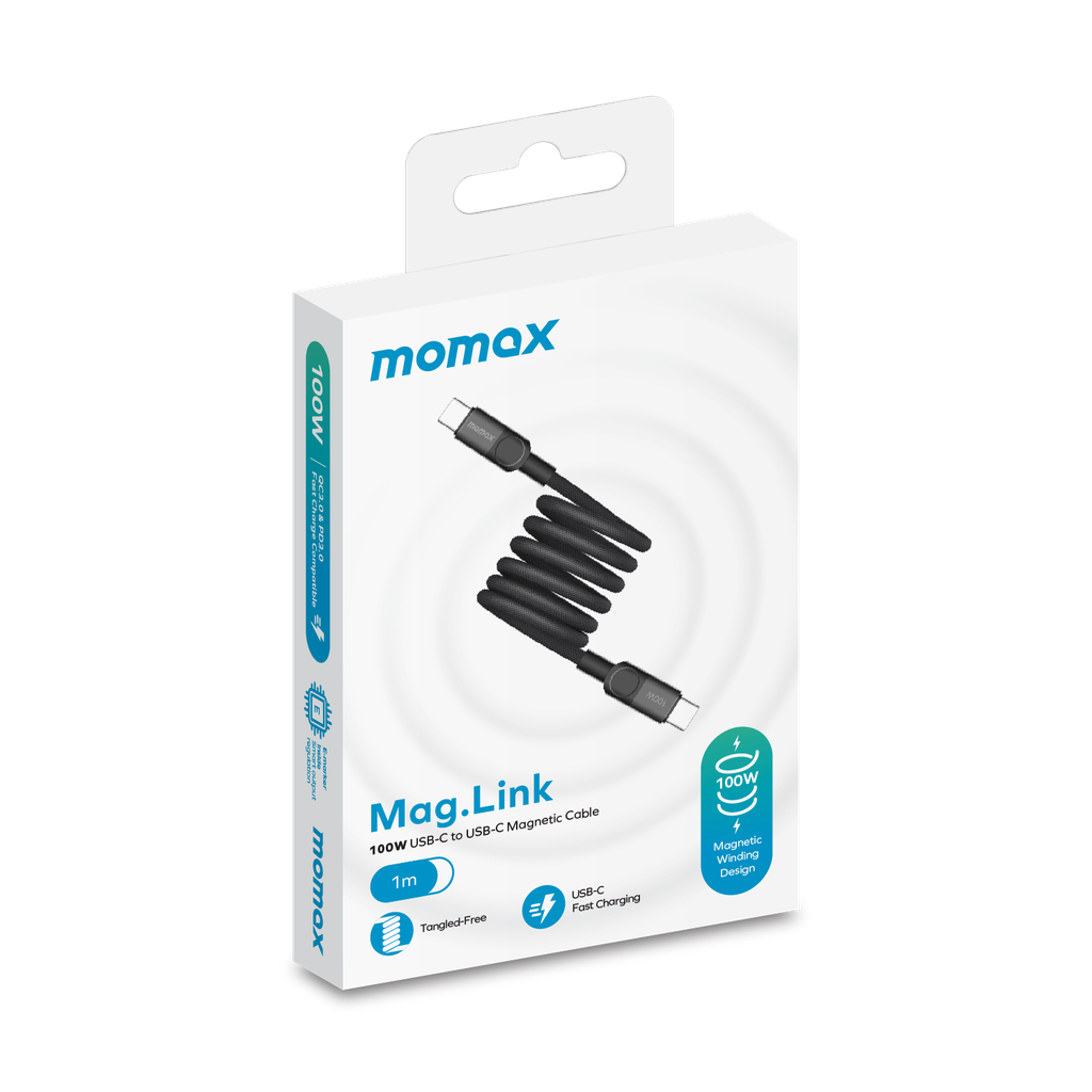 Momax Mag.Link 100W Magnetic USB‑C to USB‑C Cable, 1 m - كيبل موماكس ماج لنك المغناطيسي, USB-C الى USB-C, شحن سريع 100 واط, طول 1 م