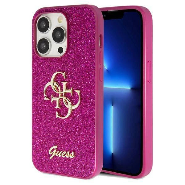 Guess Fixed Glitter Case with Big 4G Logo for iPhone 15 Pro Max | كفر GUESS لامع بشعار 4 جي كبير لجهاز ايفون 15 برو ماكس