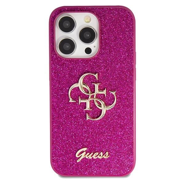 Guess Fixed Glitter Case with Big 4G Logo for iPhone 15 Pro Max | كفر GUESS لامع بشعار 4 جي كبير لجهاز ايفون 15 برو ماكس