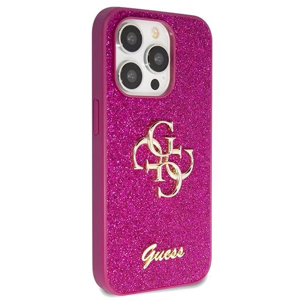 Guess Fixed Glitter Case with Big 4G Logo for iPhone 15 Pro Max | كفر GUESS لامع بشعار 4 جي كبير لجهاز ايفون 15 برو ماكس