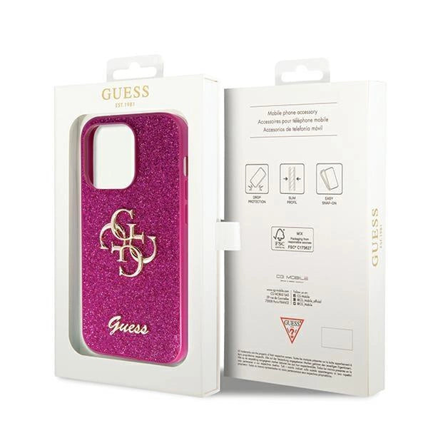 Guess Fixed Glitter Case with Big 4G Logo for iPhone 15 Pro Max | كفر GUESS لامع بشعار 4 جي كبير لجهاز ايفون 15 برو ماكس