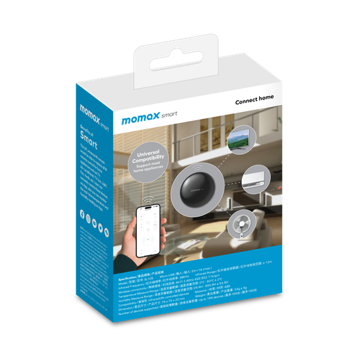 Momax Smart IoT Universal IR Remote | Wi-Fi Smart Controller for Home Appliances - جهاز تحكم ذكي بالأشعة تحت الحمراء Momax – ريموت عالمي IoT للتحكم بالأجهزة المنزلية