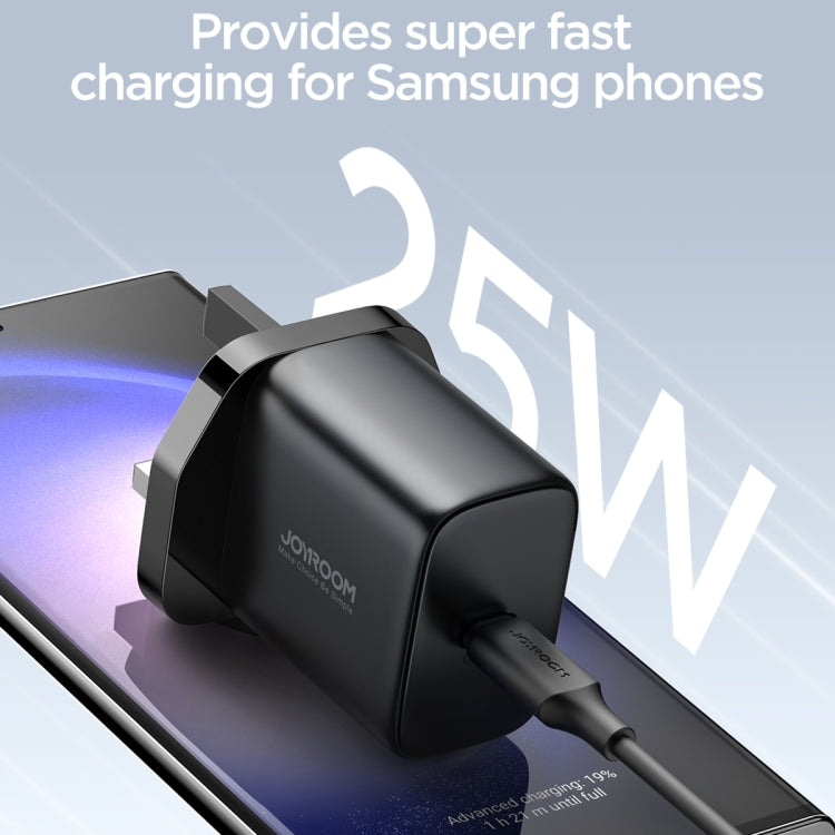 شاحن جداري جويرووم JR-TCF11 بقدرة شحن 25 واط مع كيبل تايب سي الى تايب سي بطول 1 متر - ابيض | JOYROOM JR-TCF11 25W Fast USB-C Charger & Type-C Cable - White