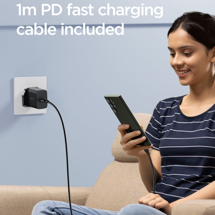 شاحن جداري جويرووم JR-TCF11 بقدرة شحن 25 واط مع كيبل تايب سي الى تايب سي بطول 1 متر - ابيض | JOYROOM JR-TCF11 25W Fast USB-C Charger & Type-C Cable - White