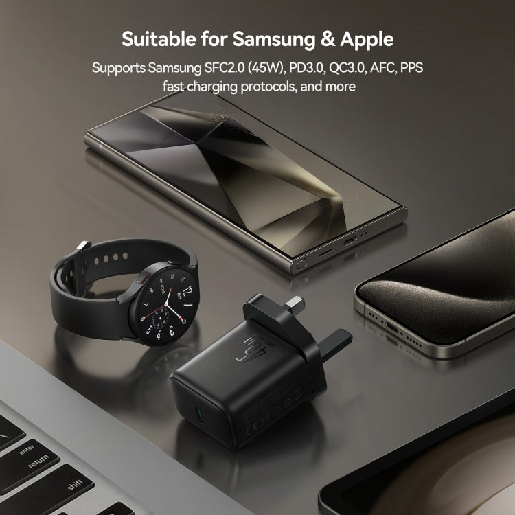 شاحن جويرووم GaN بمنفذ يو اس بي سي وبقدرة شحن 45 واط - اسود | JOYROOM JR-TCG13 45W GaN USB-C Port Super Fast Charger – Black