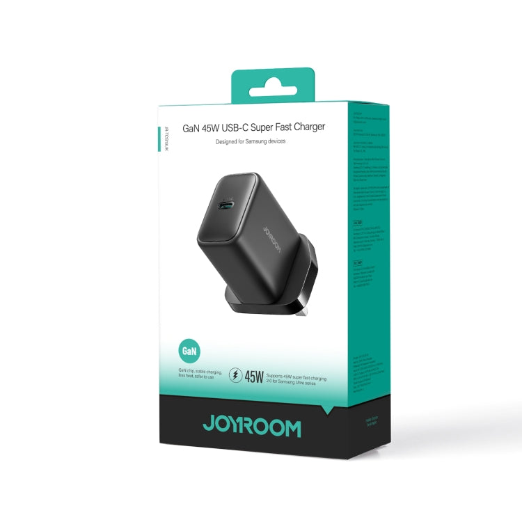 شاحن جويرووم GaN بمنفذ يو اس بي سي وبقدرة شحن 45 واط - اسود | JOYROOM JR-TCG13 45W GaN USB-C Port Super Fast Charger – Black